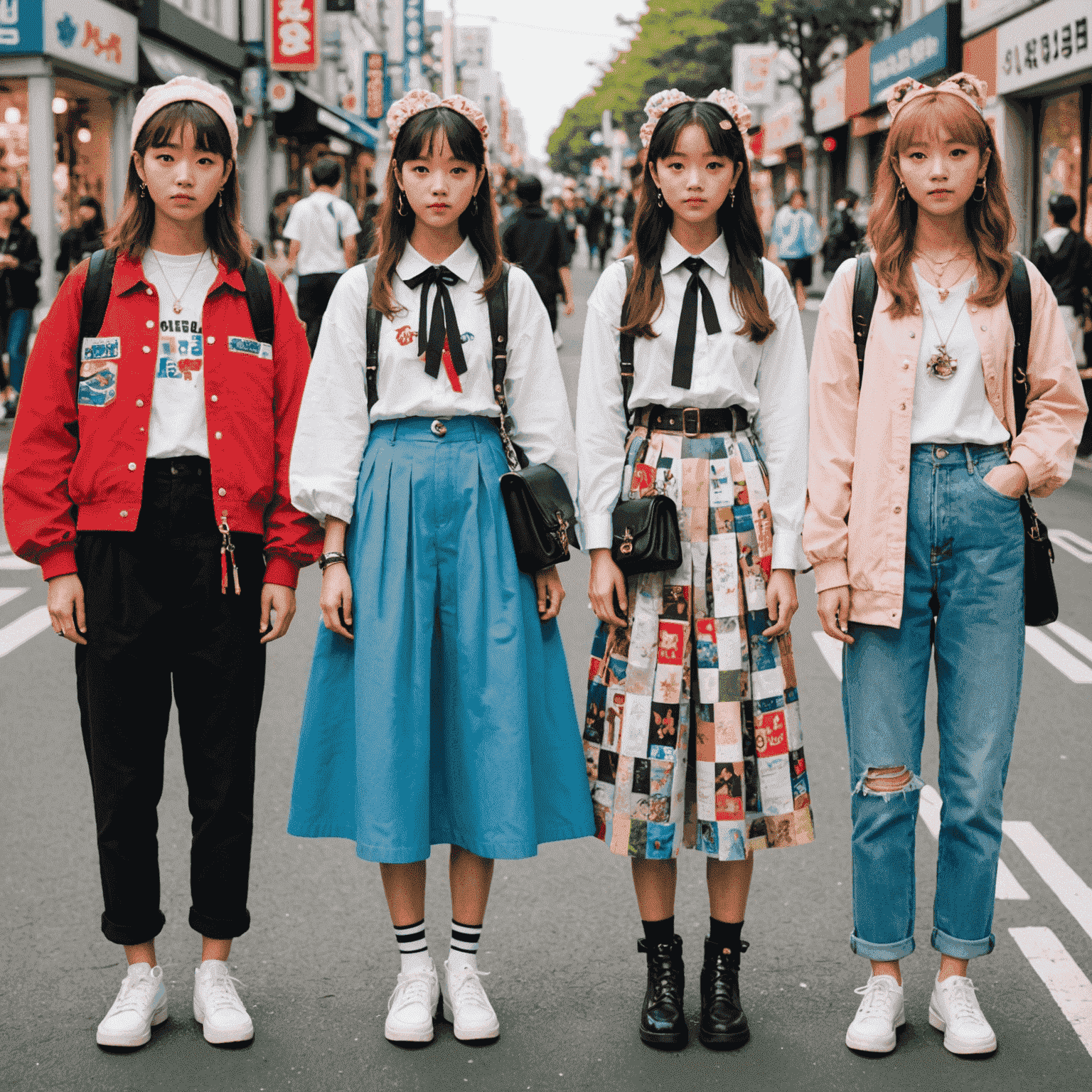 Collage of budget-friendly Harajuku fashion looks, featuring thrift store finds, DIY accessories, and creative styling of basic items to achieve the iconic Harajuku aesthetic.